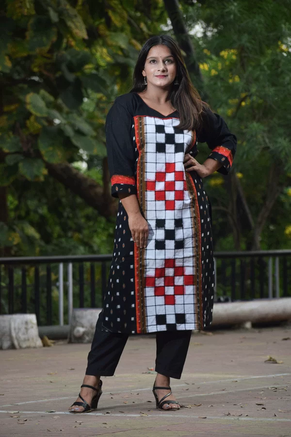 100791 Sambalpuri Long Round Kurti - Black, 44, Dhoti style kurti, Floor  length Kurti, लॉन्ग कुर्ती - Priya Fashion, Balangir | ID: 2851569511933
